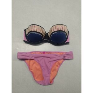 Victoria's Secret Bikini swim suit 32DD M Medium Blue Purple Crochet Lace